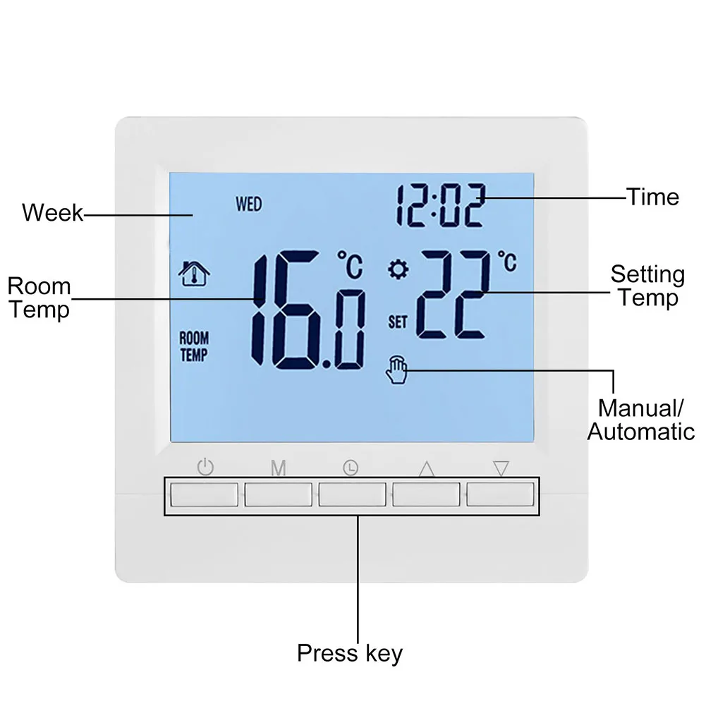 3A Digital Gas Boiler Thermostat Weekly Programmable Electric Heating Room Thermostat Temperature Controller LCD Screen