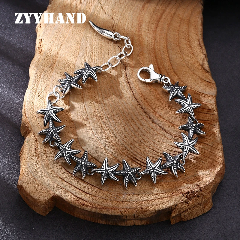 

S925 Sterling Silver Seafish Bracelet Unisex Black Thailand Punk Style Old Process Fine Jewelry FYRNG085