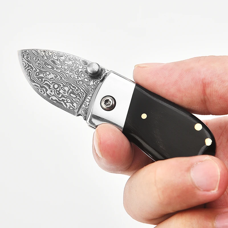 EDC Handmade Damascus Mini Folding Pocket Knife Everyday Carry Portable Jackknife Self-defense Small Hand Tool Camping Knives