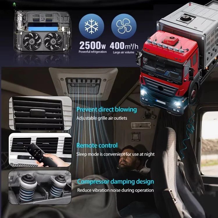 مكيف هواء سقف كهربائي لمقصورة الشاحنة العلوية RV، مكيف هواء يعمل بالبطارية 12 فولت 24 فولت #2