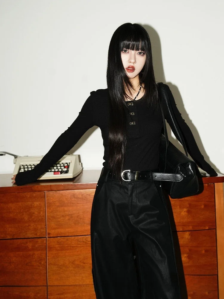 

Slimming Knitwear Casual Commute Versatile New Arrival Spring Season Elastic Nylon Cotton Blend Long Sve round Ne Top