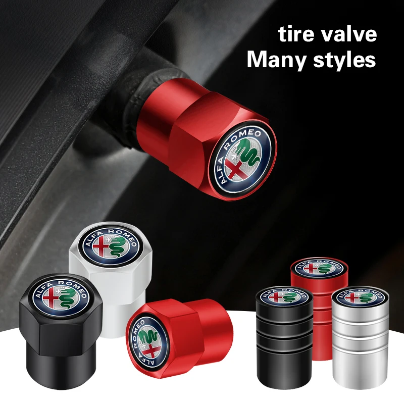 4Pcs Metal Car Wheel Tire Valve Caps Stem Case Cover For Alfa Romeo GT 159 147 166 156 Giulietta 4C Spider Giulia Tonale Mito 8C