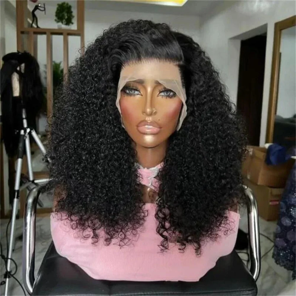 26 дюймов длинный мягкий бесклеевой парик 180 Плотность черный странный вьющийся глубокий парик фронта шнурка для женщин с волосами ребенка предварительно выщипанные ежедневно