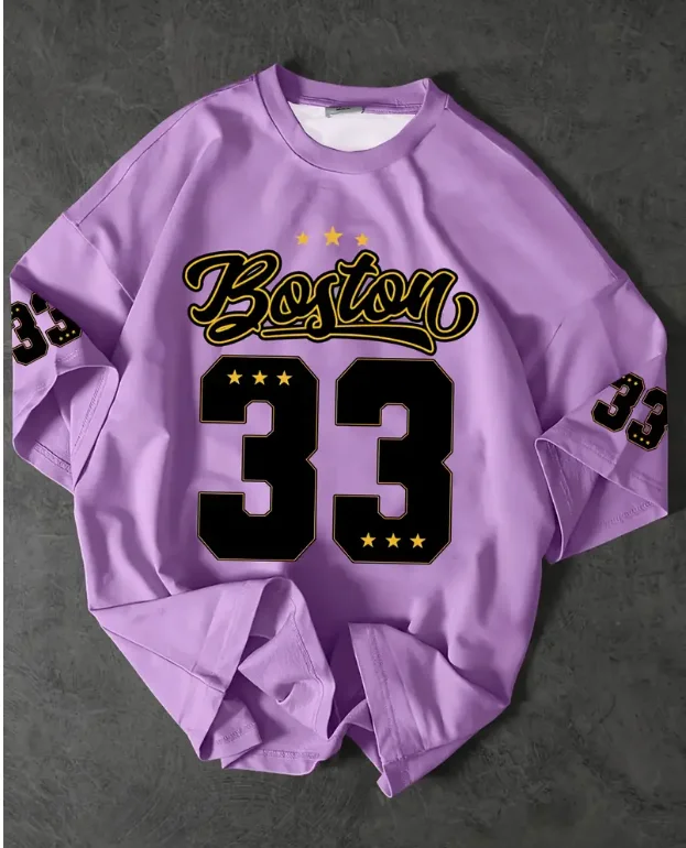 

Summer Boston NO.33 Print Casual T-Shirt Short Sleeve Sports Women's Unisex Casual Daily Wear Summer Men's Racing T-shirt
