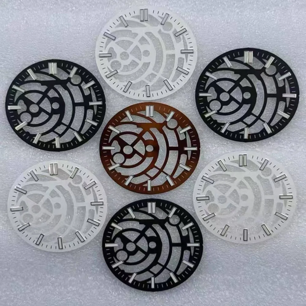 

31.8mm NH70 Dial S Hollow Strip Nail Green Luminous S Dial Compatible with NH38 NH70 Movements Dial Newest Black Coffee White