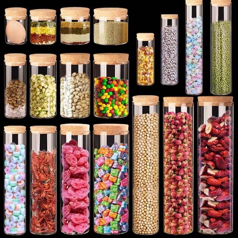 10pcs Dia 47mm Cork Crafts Glass Botttle Jars Kitchen Storage Bottles Wedding Gift Container 60ml/120ml/230ml/250ml