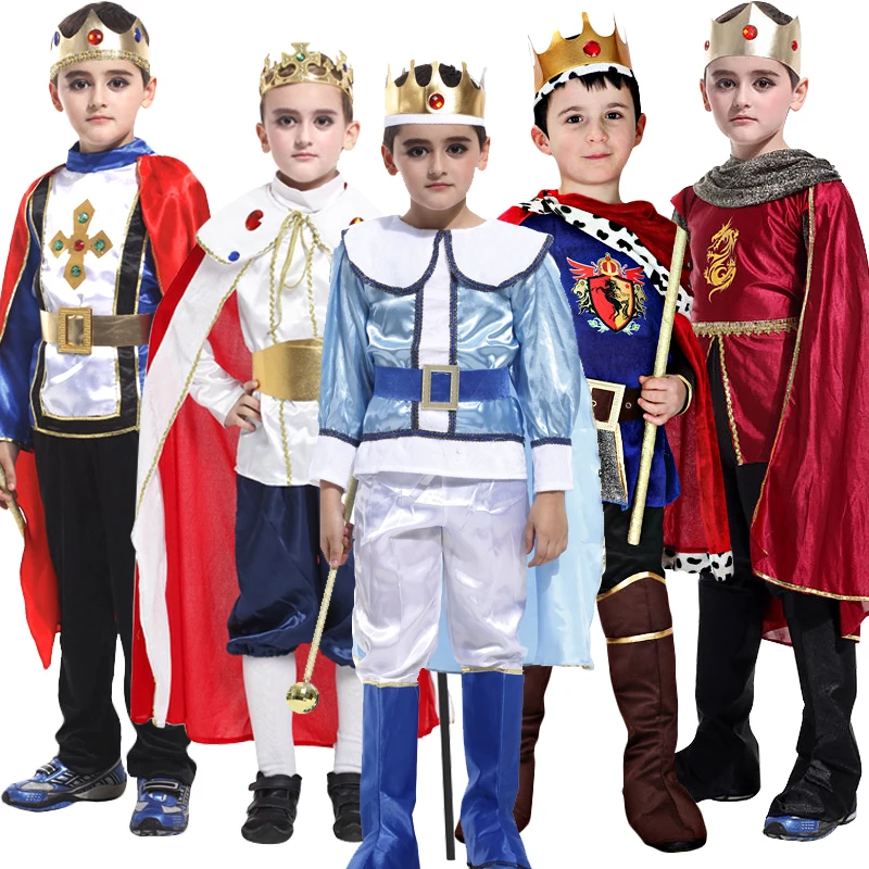 Halloween Cloak Crown Belt Prince King Crown Cosplay Costume Christmas Birthday Party Gift Children Boys No Scepter