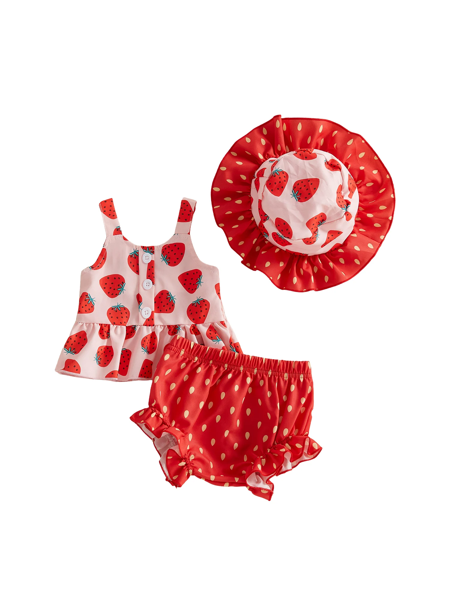 فستان رائع للفتيات الرضع بدون أكمام بطبعة زهور مع سروال متطابق وقبعة شمس مكون من 3 قطع لمتعة الصيف