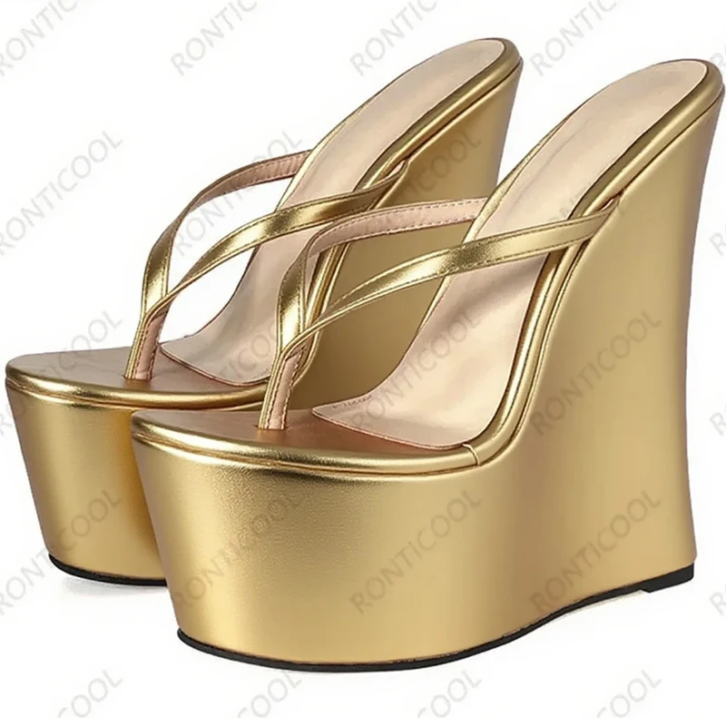 NONE Ronticool Handgemachte Damen Sommer Pantoletten Sandalen Keile High Heels Runde Zehen Schwarz Cosplay Schuhe Damen US Plus Größe 4-15 5