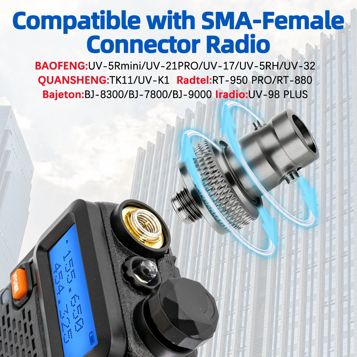 ABBREE Antenna Adapters SMA-Female to BNC Connector for Walkie Talkie Long Range Communication For UV-5R Mini UV-21PRO Ham Radio