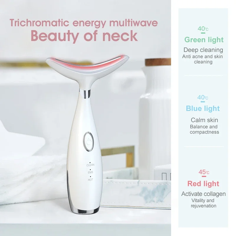 Face Neck Beauty Device EMS Microcurrent LED Photon Firming Rejuvenating Anti Wrinkle Thin Double Chin Facial Massage Skin Care