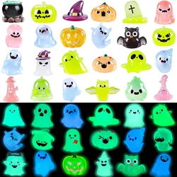 32PCS Halloween Luminous Mini Figures Tiny Resin Figures to Hide Small Pumpkin Skull Figures for Party Garden Dollhouse Decor