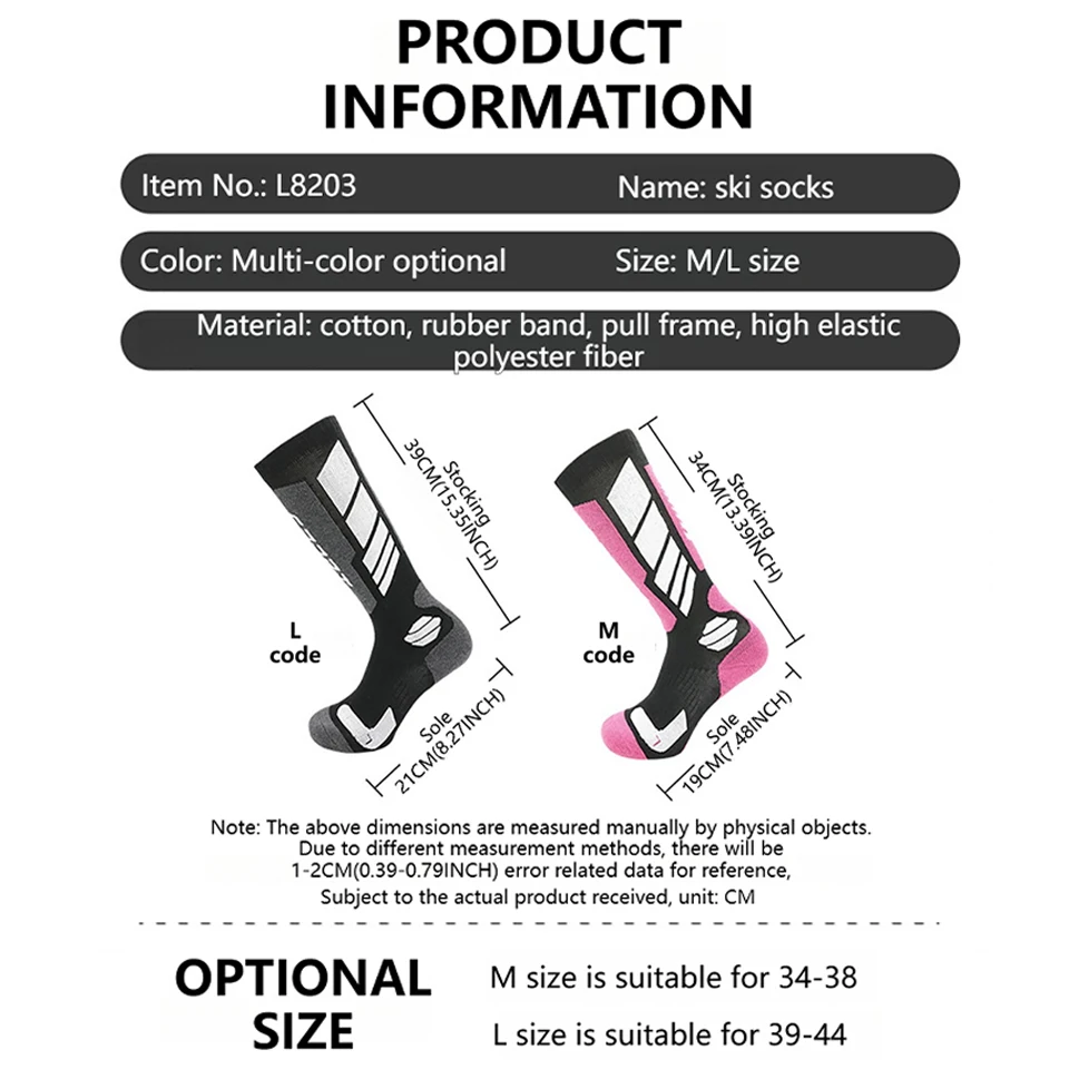 GTUBIKE Winter Adult Thermal Ski Socks Men Women Warm Outdoor Cycling Snowboarding Sports Thermosocks Camping Hiking Stockings