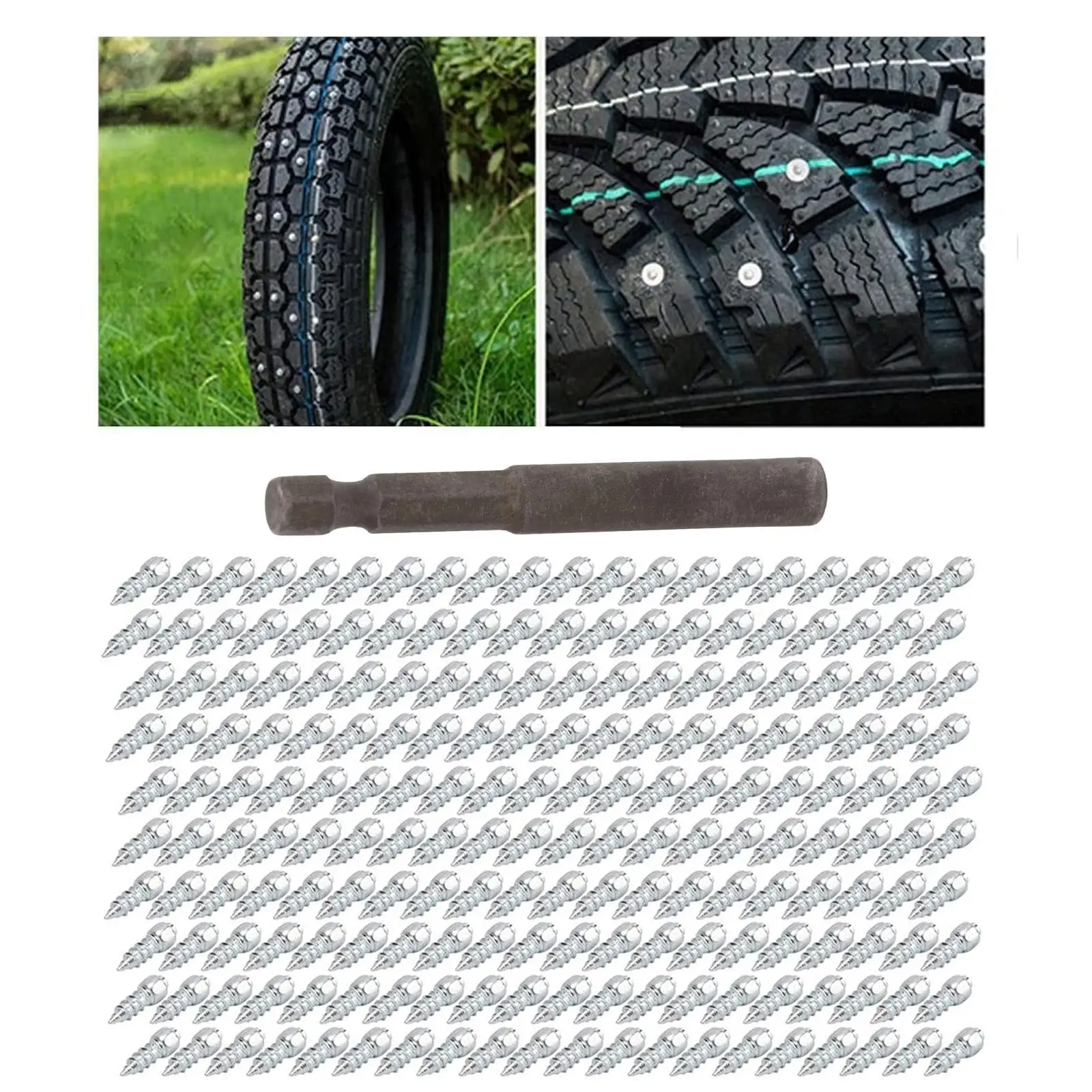 200x Screw Tire Studs with Installation Tool Anti Slip Wheel Tyre Studs Snow Spikes for Bicycles Automotive Trucks Traveling