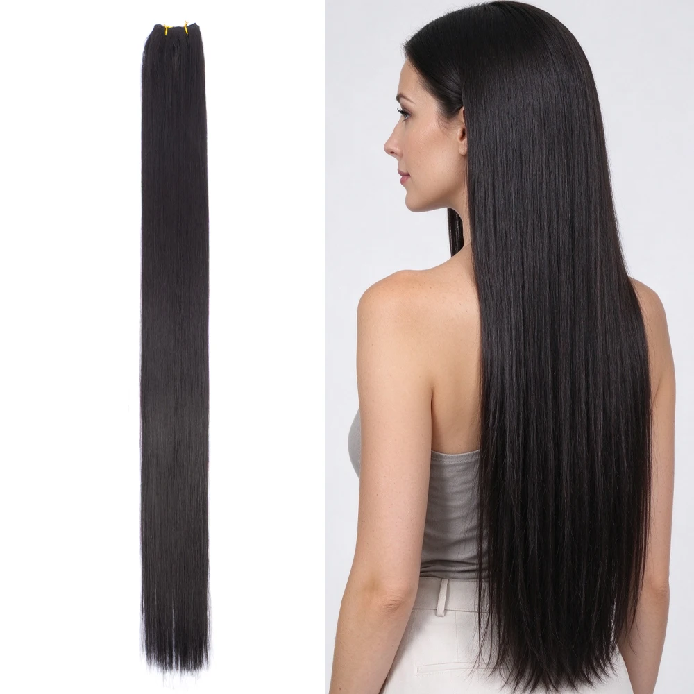 26inchs Long Straight Hair Extension 50g Hair weft For women long Synthetic Hairpiece Heat-resistant Easy to wear-Daily/Festival