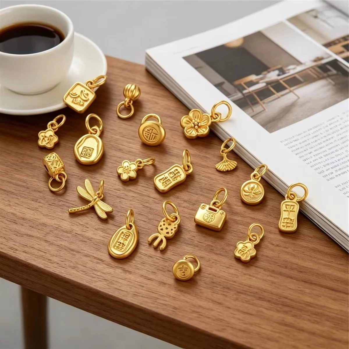 Long Anti-fade Thick Sand Gold Blessing Safety Lock Plum Tag Pendants 1pcs DIY Handmade Auspicious Vintage Dainty Accessories