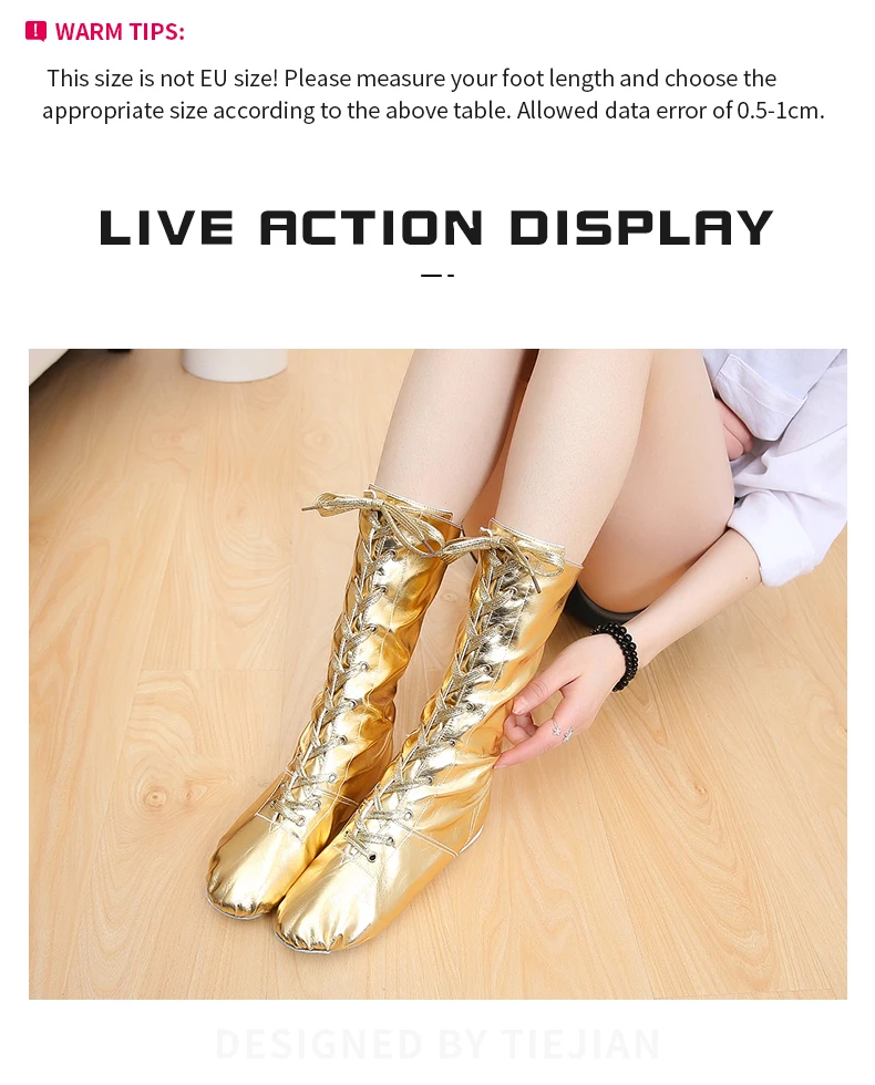 Gold und Silber High-Top-Erweiterung Tanzstiefel Jazz Dance Stiefel Reitstiefel Hohe Leder Kinder Bühnenschuhe – Detail 4