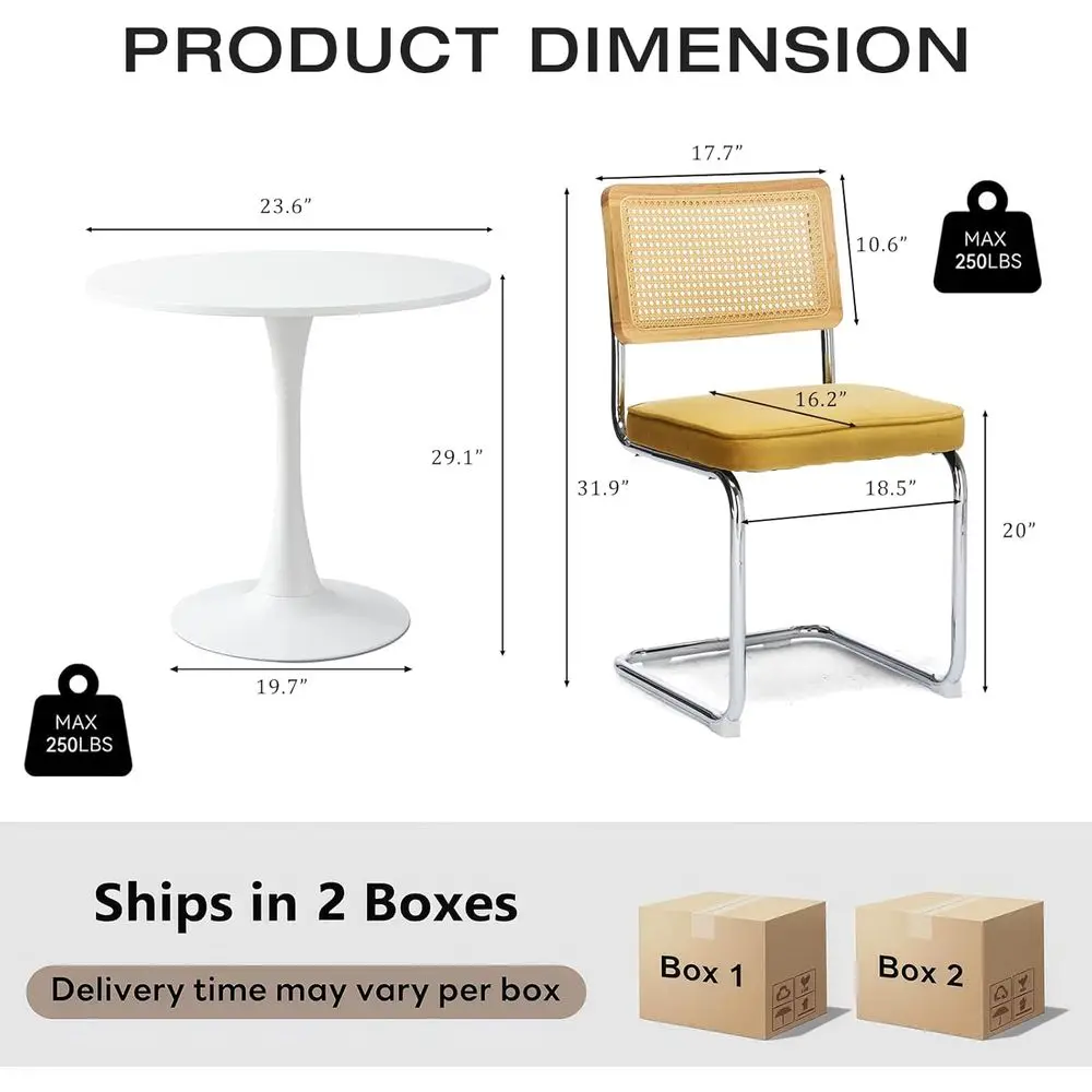 Nowoczesny, oszczędzający miejsce okrągły stół do jadalni o średnicy 23,6 m z 2 krzesłami tapicerowanymi złotym aksamitem