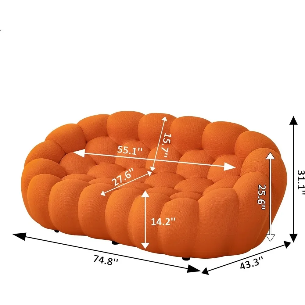 Loveseat Sofa, 2 Seater Mesh Fabric Love Seat Floor Sofa, 3D Honeycomb Shape Bubble Sofa Curved Couch for Living Room, Office,