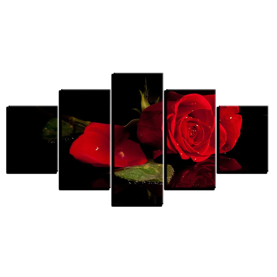 

Five link ultra clear room decoration painting, spray painting, flowers, roses, bedside hanging painting, home poster