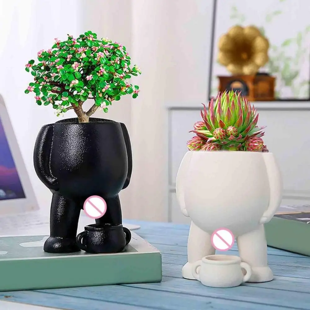 Retro Resin Funny Flowerpot Creative Piss Pot Shape Flower Pots With Drainage Holes Figure Vases for Succulents Flowers