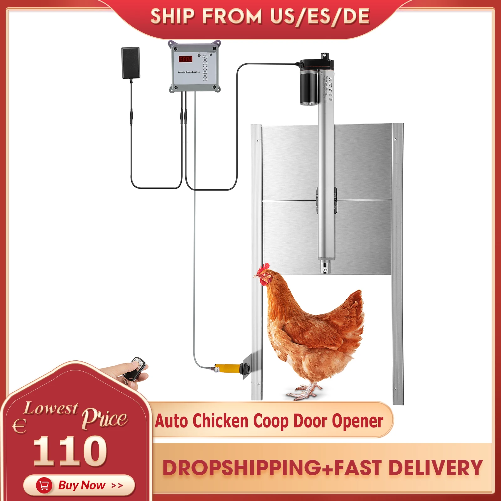 

Automatic Chicken Coop Door Light Sensor Auto Door Opener Kit With Clock Timer Rainproof Chicken Guard Door Remote Control