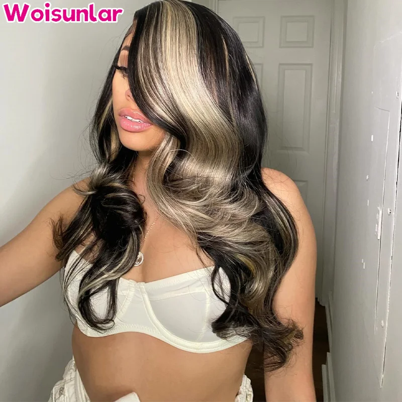 

180% Pomegranate Red 613 Blonde and Black 613 Highlight Transparent lace 13x4 Body Wave Lace Front Wigs for Women Pre Plucked