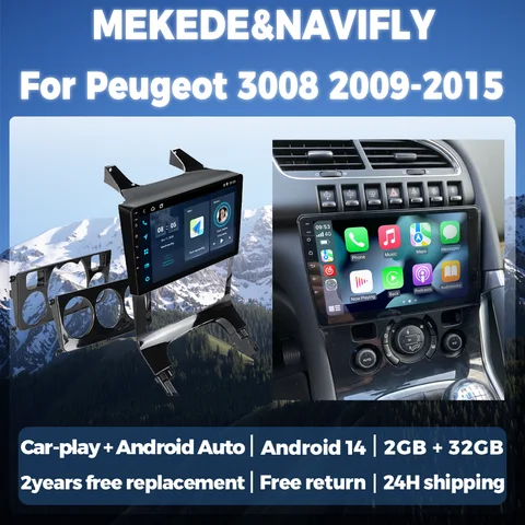 Android 14 Autoradio For Peugeot 3008 5008 AT MT 2009 2012 -2016 Multimedia Video Player GPS RADIO Wireless CarPlay Android Auto