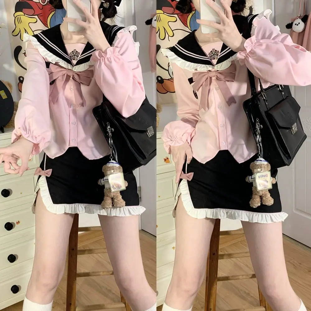 

NIGGEEY Original Japanese JK Society Korean Academy Style Korean School Uniform JK Uniform Set Wrapped Hip Skirt hotsweet