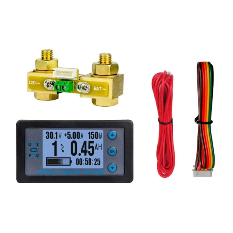 Tester batteria 100A/200A/300A/500A Misuratore energia tensione corrente con shunt cavo collegamento Multimetro Drosphip