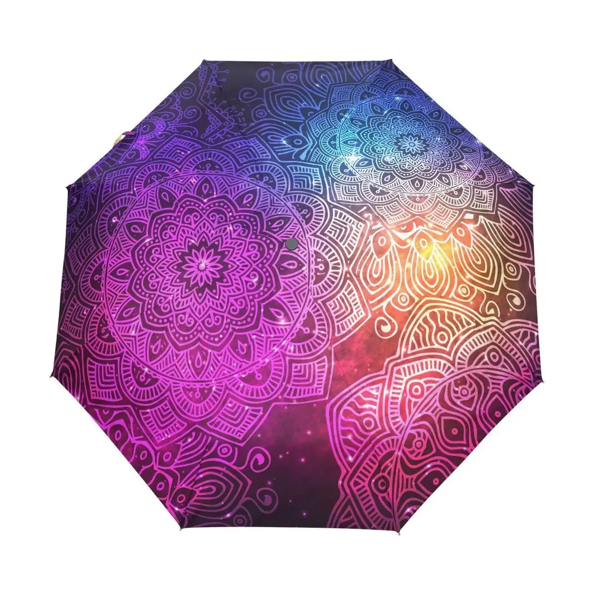 Bohemian Mandala Umbrella Boho Flower Sunny and Rainy Umbrellas Lightweight Windproof Folding Travel Umbrella for Adults Teen