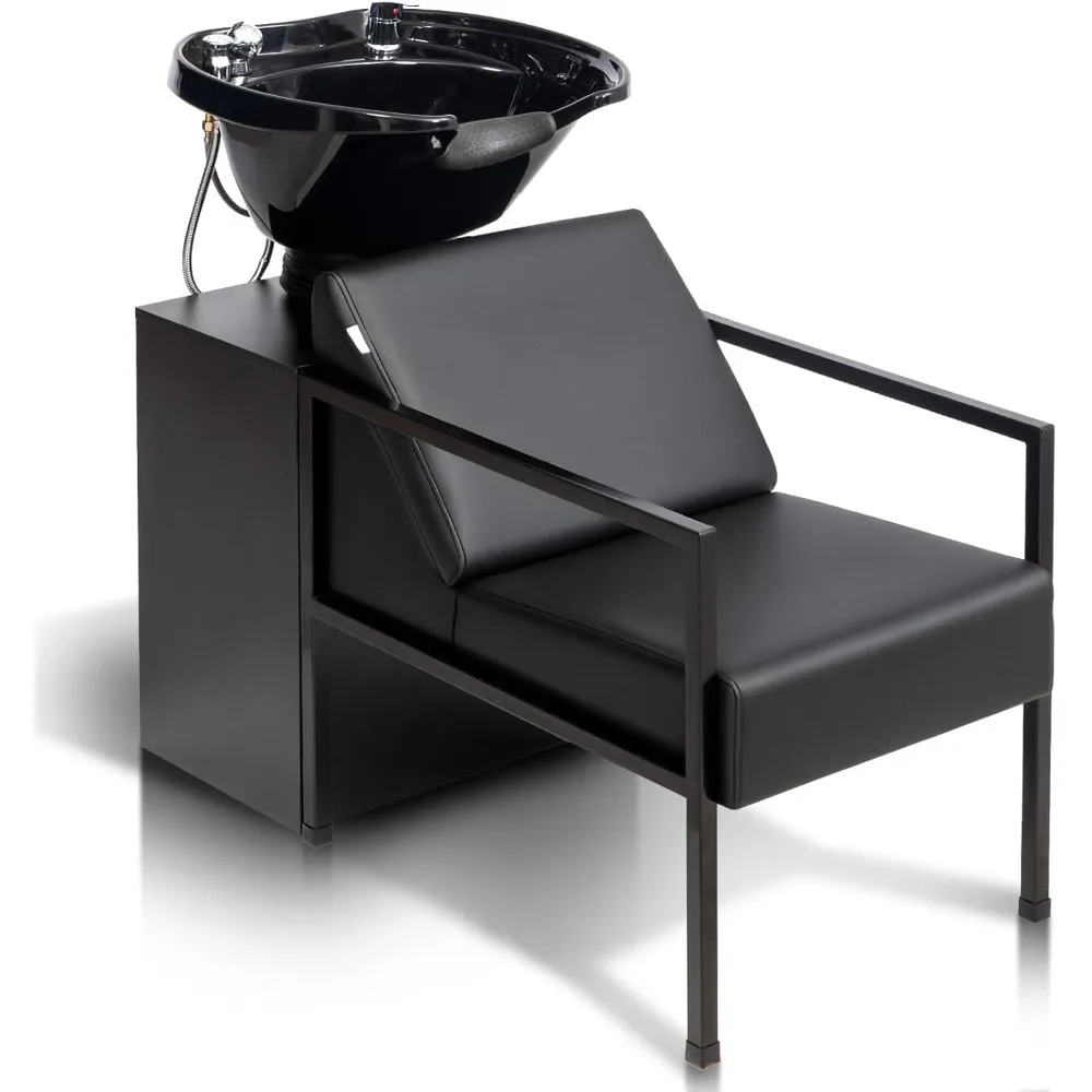 

Salon Shampoo Bowl and Chair, Hair Washing Station w/Tilting Sink & Storage Cabinet, Backwash Barber Chair for Barbershop Beaut