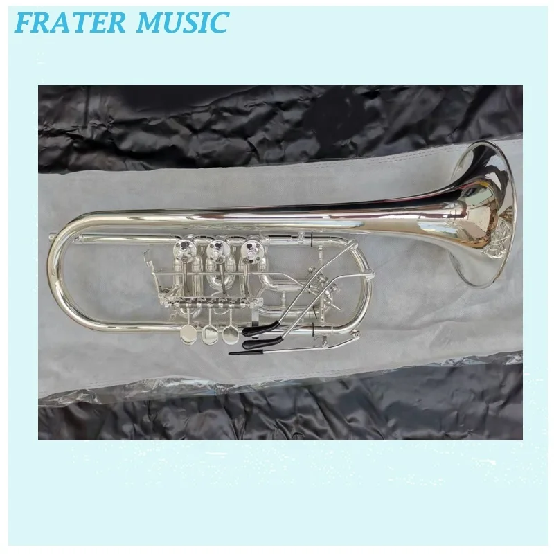 Customized Professional Silver Plated C Key Rotary Trumpet