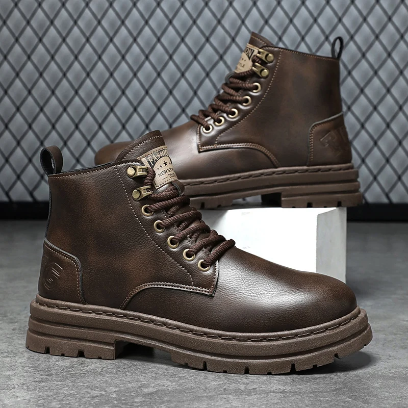 Men's boots four seasons soft-sole non-slip casual boots fashion outdoor work boots high boots classic Joker youth leather boots