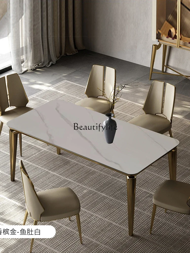 yj57 Light luxury rock slab dining table Nordic marble rectangular high-end minimalist dining table