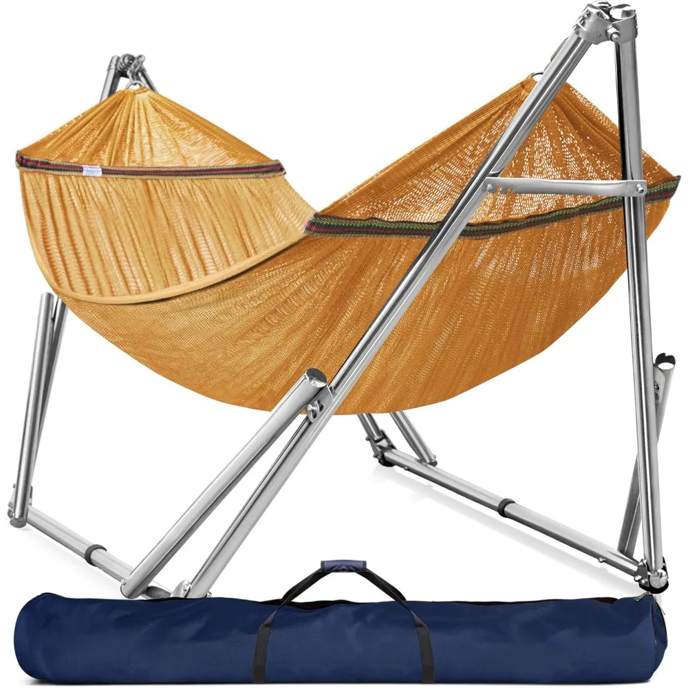 

Double Hammock with Stand 650lb Capacity Double Hammock with Spreader Bar, Solid Grade 201 Stainless Steel 30s Set Up, Sturdy F