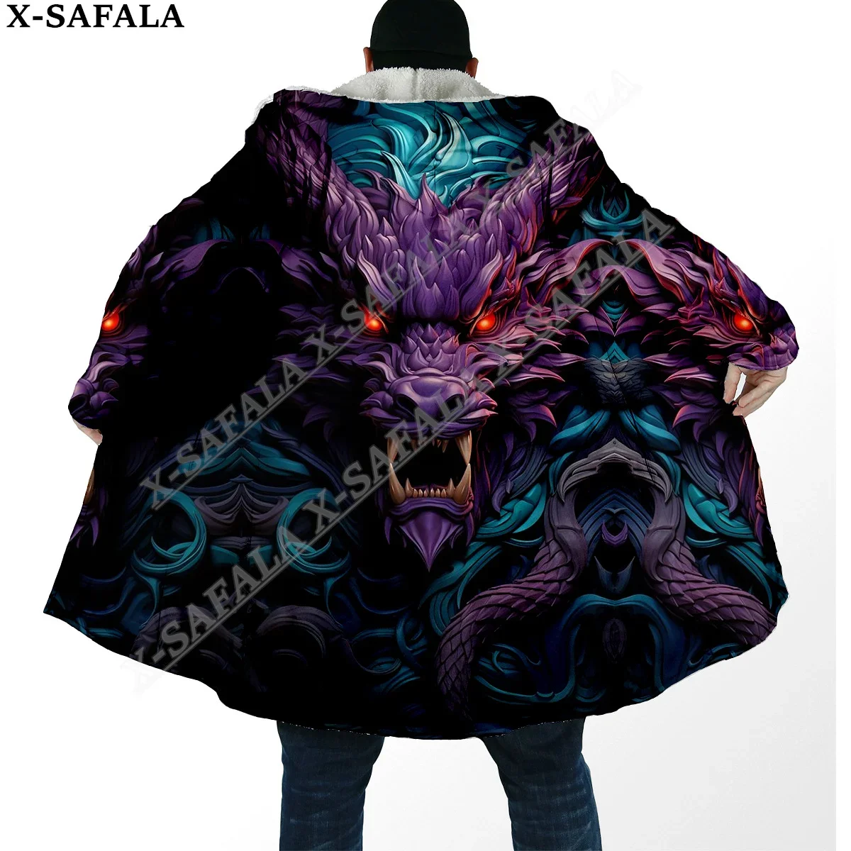 

Mysterious Myth Dragon Art Moon 3D Print Dream Cloak Thick Warm Hooded Men Overcoat Coat Windproof Fleece Cape Robe Blanket-4