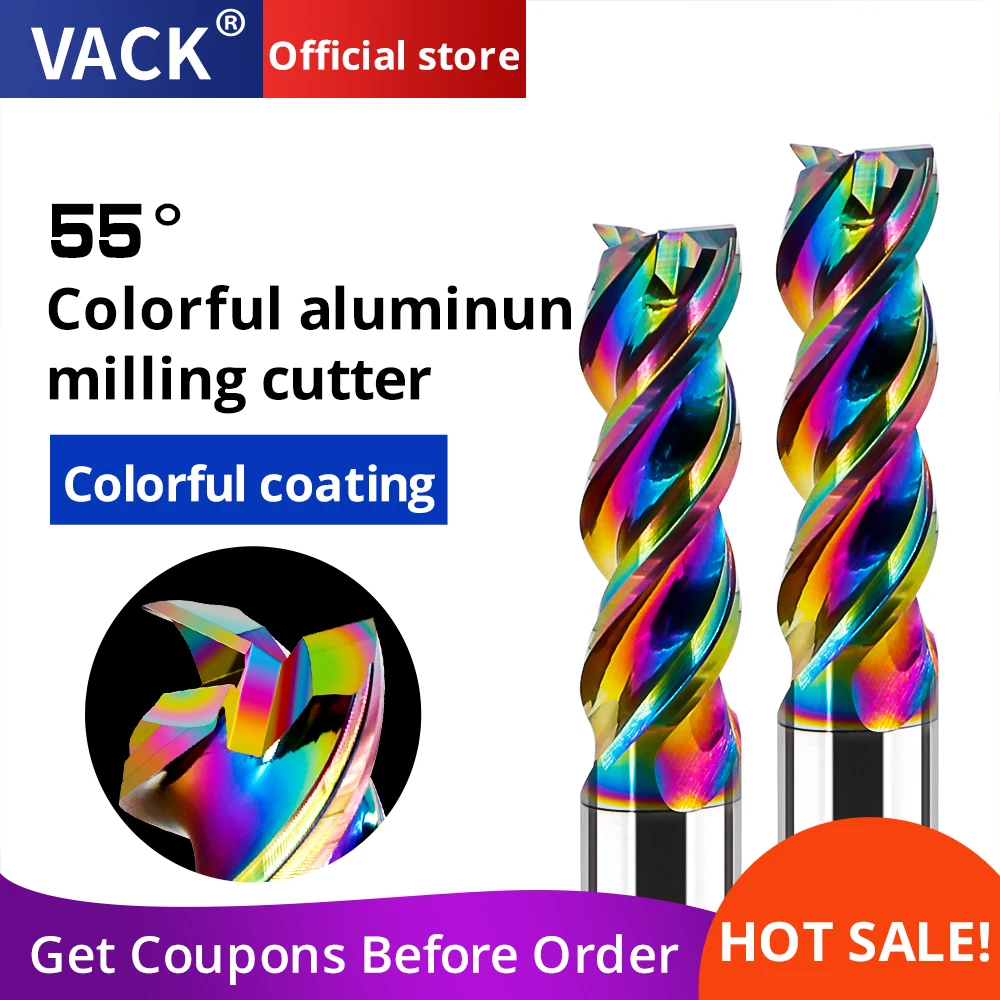 VACK HRC55 Colorful Milling Cutter For Aluminum End Mill Carbide Tungsten Steel Milling Tools Router Bit 3F For Cnc Maching