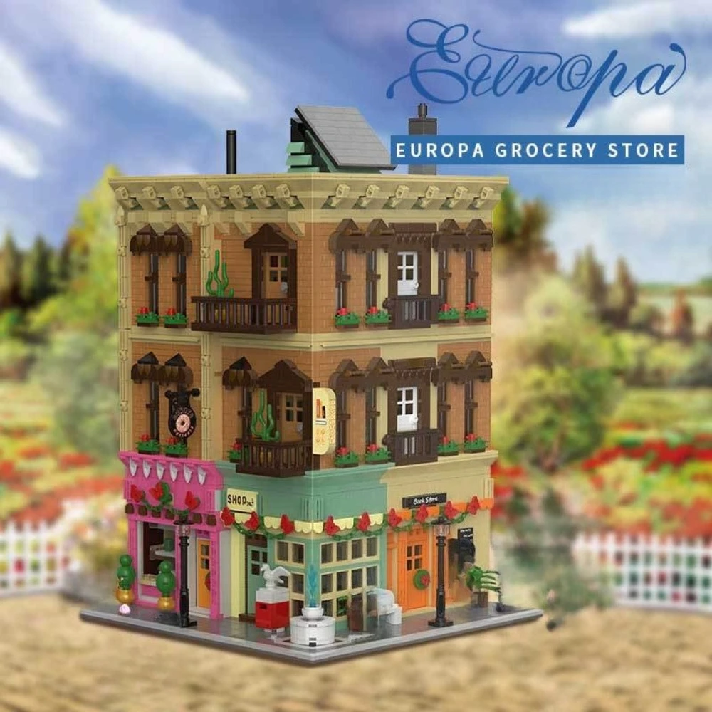 MOC Modern Grocery Store Flower House Building Blocks Set European Shop Villa Architecture Toys Children Birthday Holiday Gifts