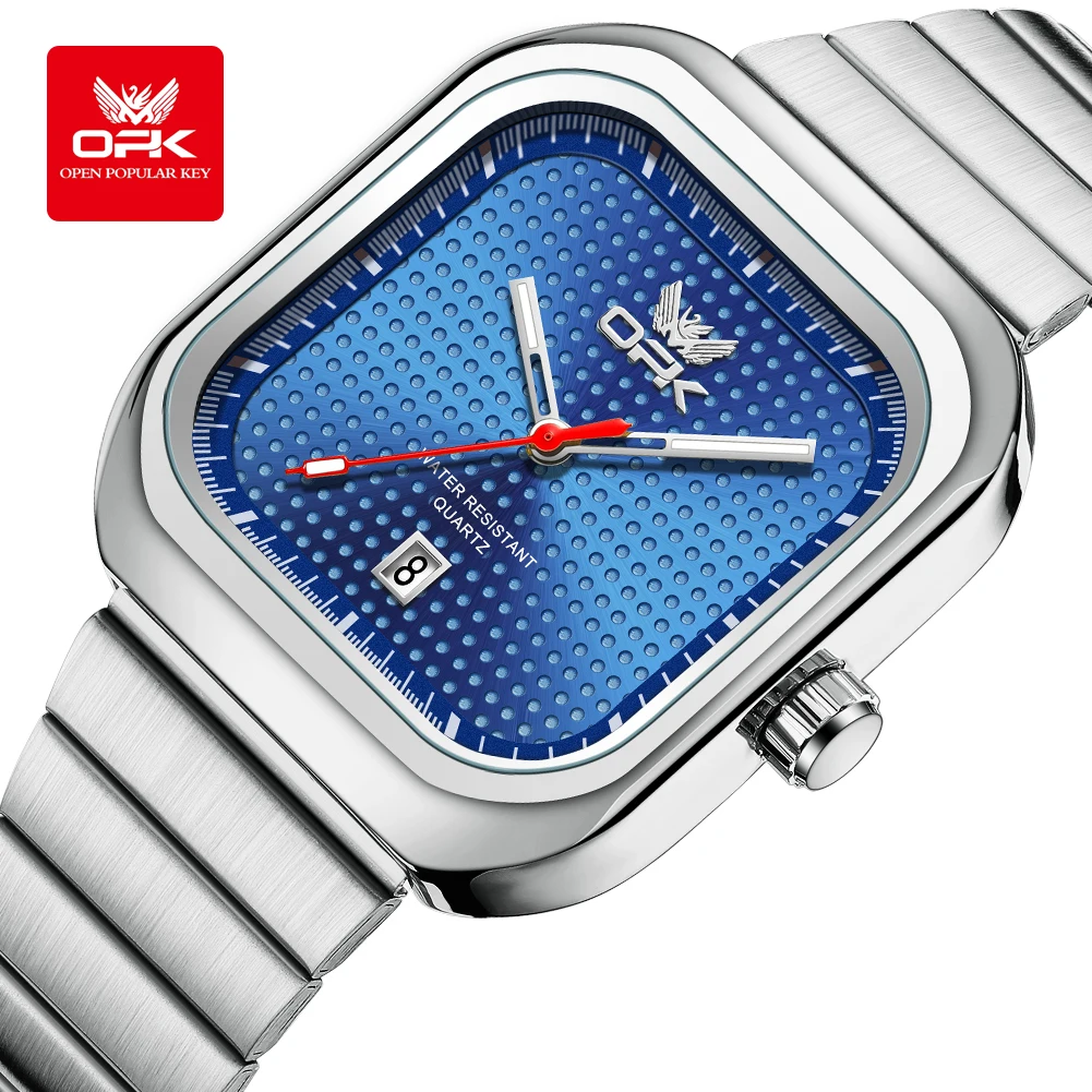 OPK 6041 Elegant Square Man Watch Steel Strap Waterproof Luminous Auto Date Men's Watches Original Quartz Wrist Watches for Men