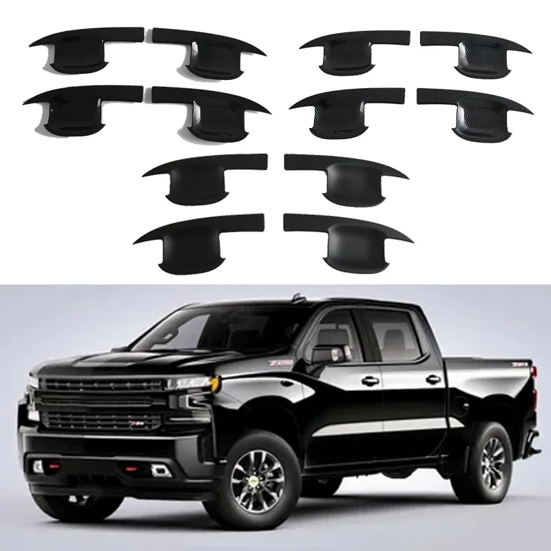 

Для Chevrolet Silverado 2018-2025: накладки на внешние ручки дверей из ABS-пластика под карбон, защитные наклейки-накладки на чашки ручек, декоративные элементы