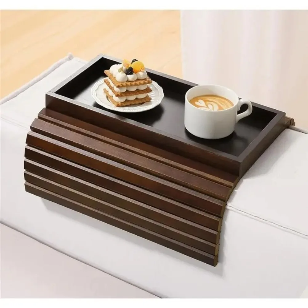 Bamboo Sofa Armrest Storage Rack Foldable Organizer Shelf for Living Room Bedroom Snack Drink Remote Control Holder Space Saving