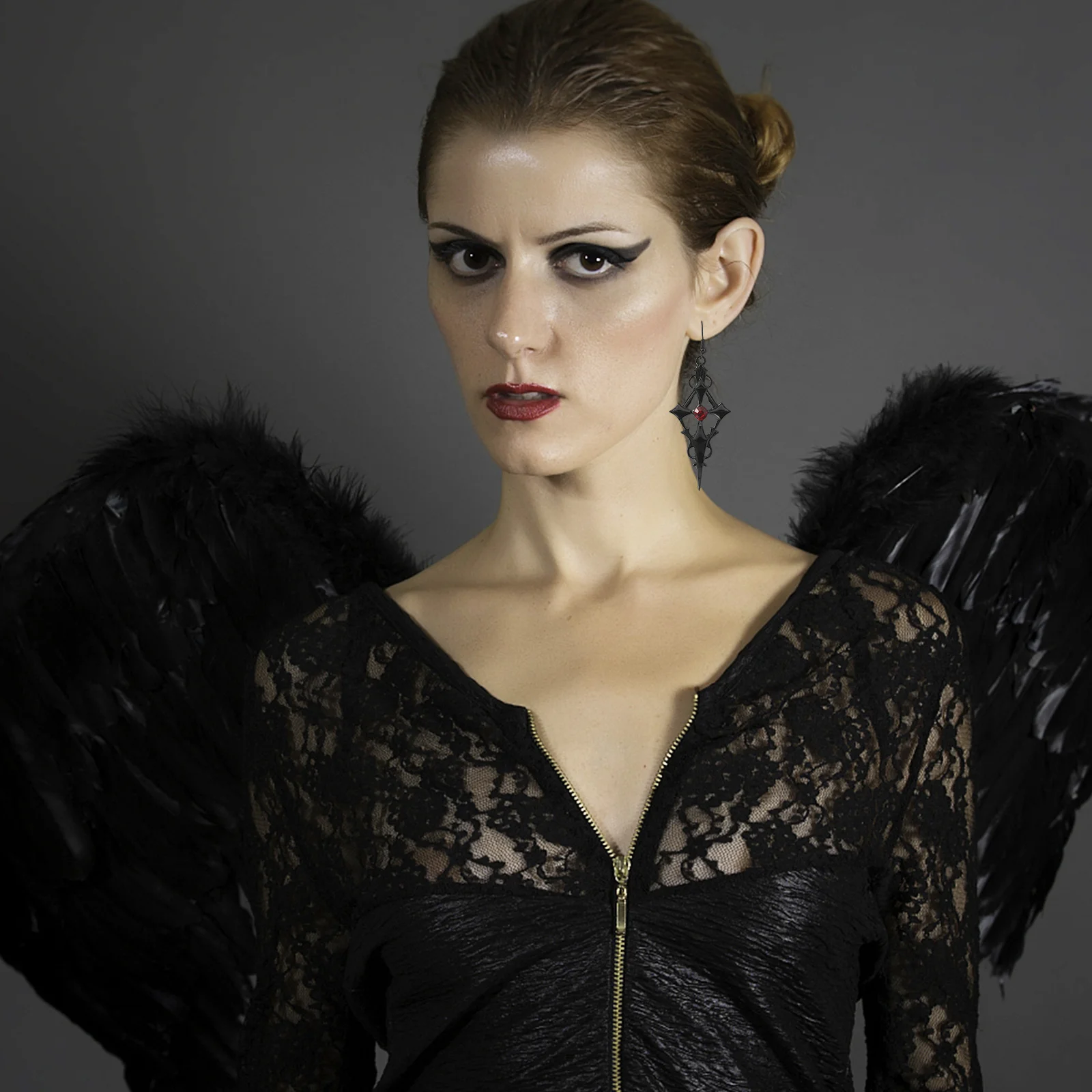 

1Pair Black Cross Earrings Gothic Style Dangle Pendant Water Drill Jewelry for Women Halloween Birthday Party Gift