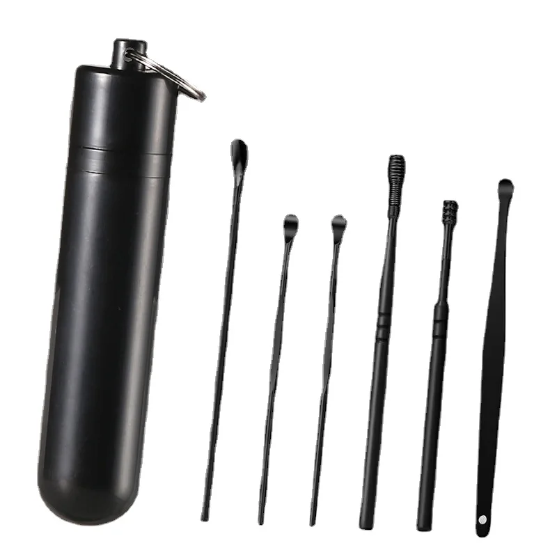 6pcs/set Portable Earpicks Portable Keyring Style Earpicks Travel Pocket Storage Ear Cleaning Tools