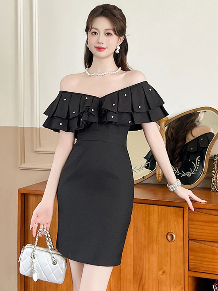

Elegant Pretty Birthday Party Dress Women Sexy Celebrity Ruffles Diamonds Short Gown Lady Night Out Club Vestidos Fiesta Clothes