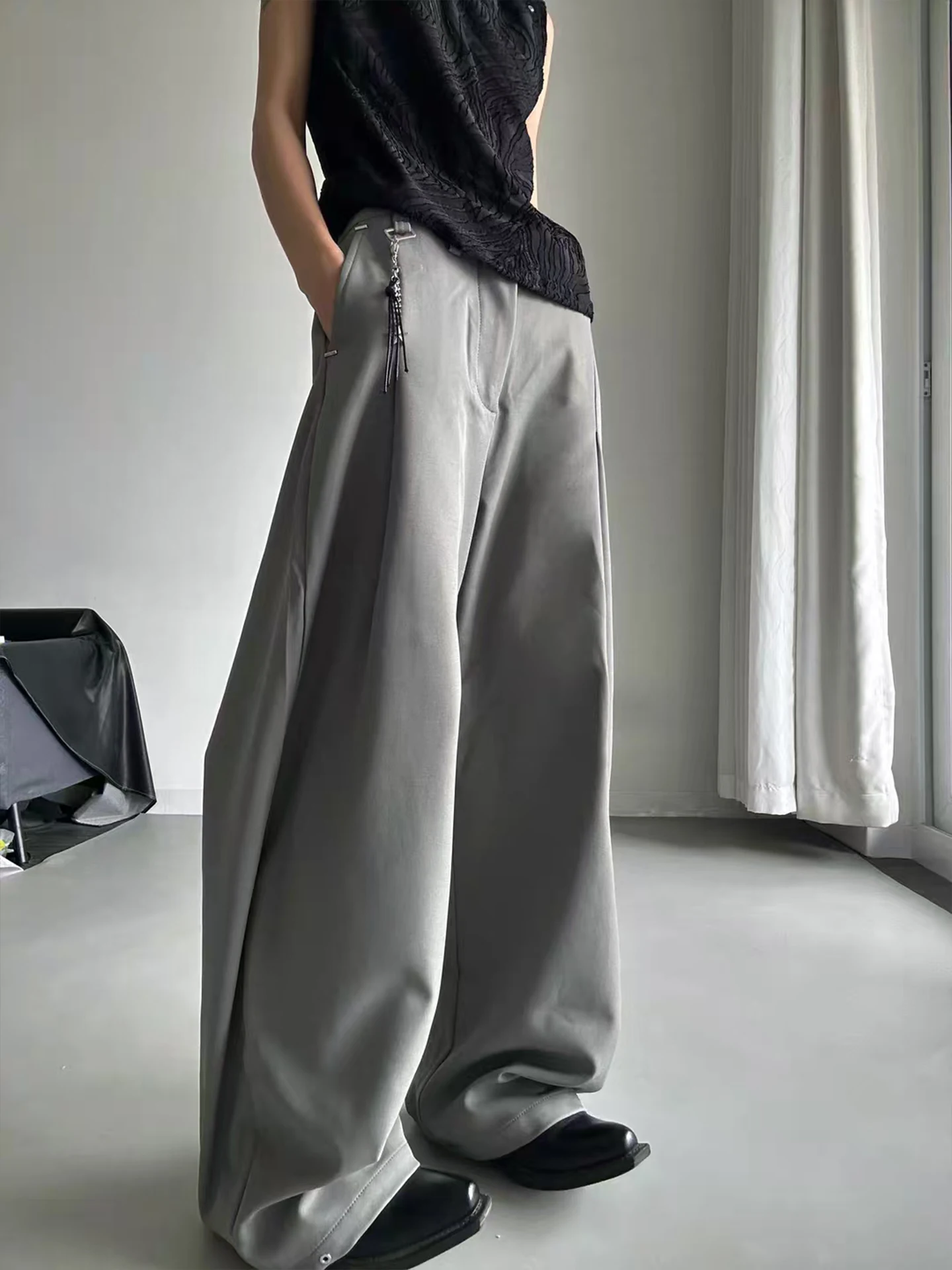 

Мужские брюки с двойной складкой и широкими штанинами, дизайн ножа, американские элитные повседневные молодежные трендовые весенние длинные брюки