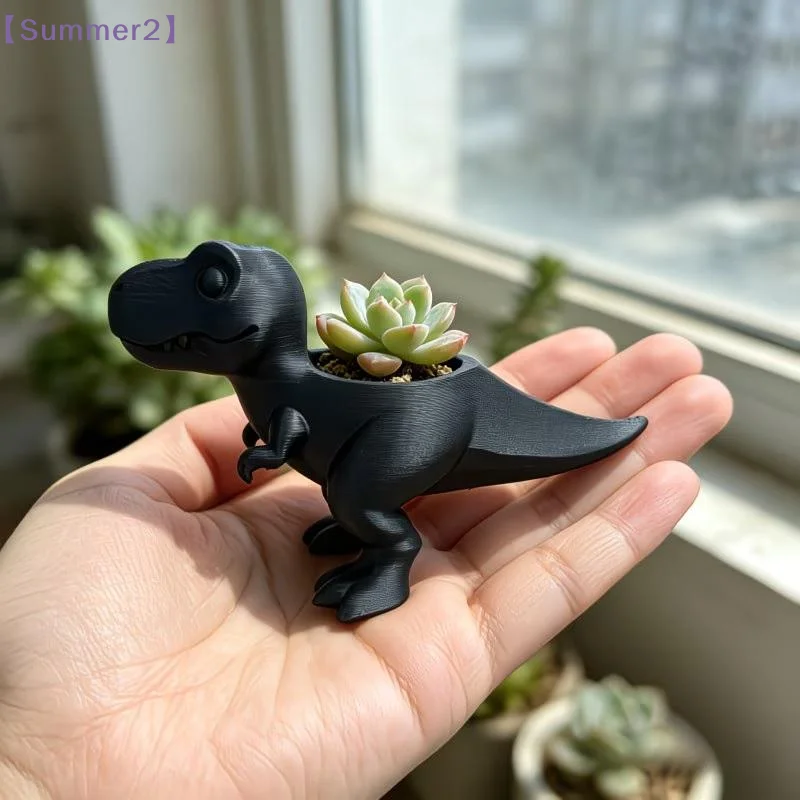 【Xia2】Mini T-Rex Dinosaur Planter Retro 3D Printed Plastic Pot For Cacti And Herbs Cute Plant Pot For Indoor/Outdoor Decor{S}