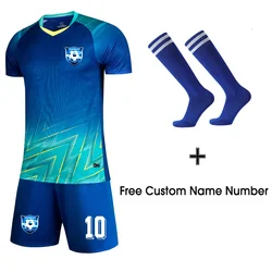 Hot Men Survetement Football Training Jerseys Uniforms Boys Soccer Tops Shorts Soccer Sets Clothes Custom Adult Tracksuit Blue