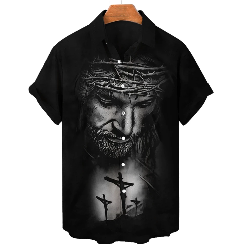 God Jesus Mary Hawaiian Shirt 3D Print Man/Women Casual Fashion Short Sleeves Shirts Button Lapel Tops Oversized Unisex Clothing