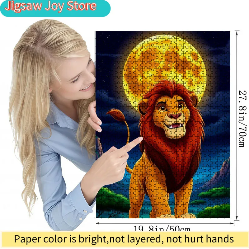 1000 elementów Kolorowe Puzzle Król Lew w Światło Księżyca, Interakcja Rodzinna i Zabawny Prezent, Żywy Abstrakcyjny Design, Wzór z Kreskówkowym Lwem